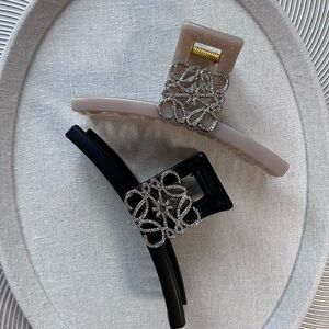 Black or Tan Hair claw clip Accessories with Silver Embellishments